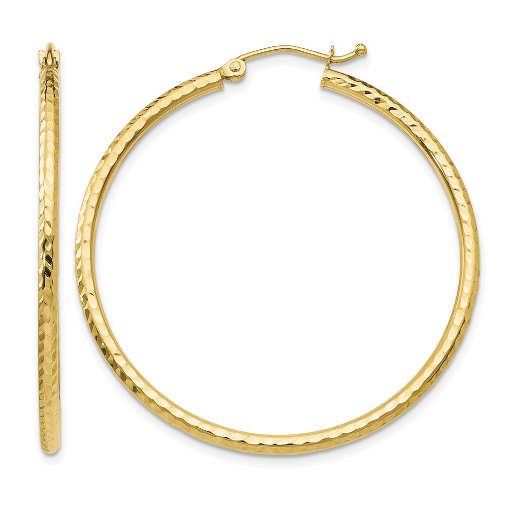 14k Diamond-cut 2mm Round Tube Hoop Earrings (TC236)