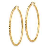 14K Yellow Gold 2x 45mm Diamond-cut Round Tube Hoop Earrings view 2