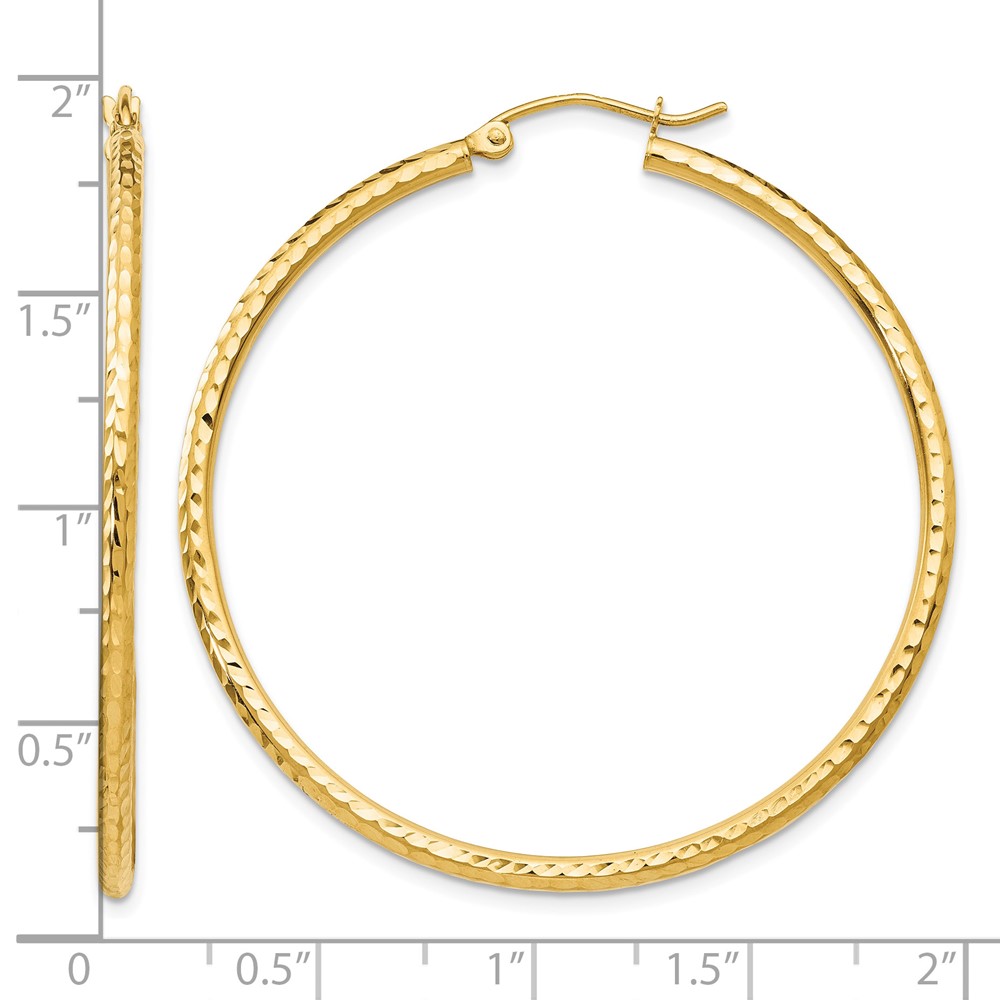 14k Diamond-cut 2mm Round Tube Hoop Earrings (TC237)