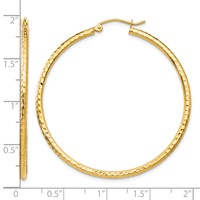 14K Yellow Gold 2x 45mm Diamond-cut Round Tube Hoop Earrings view 4