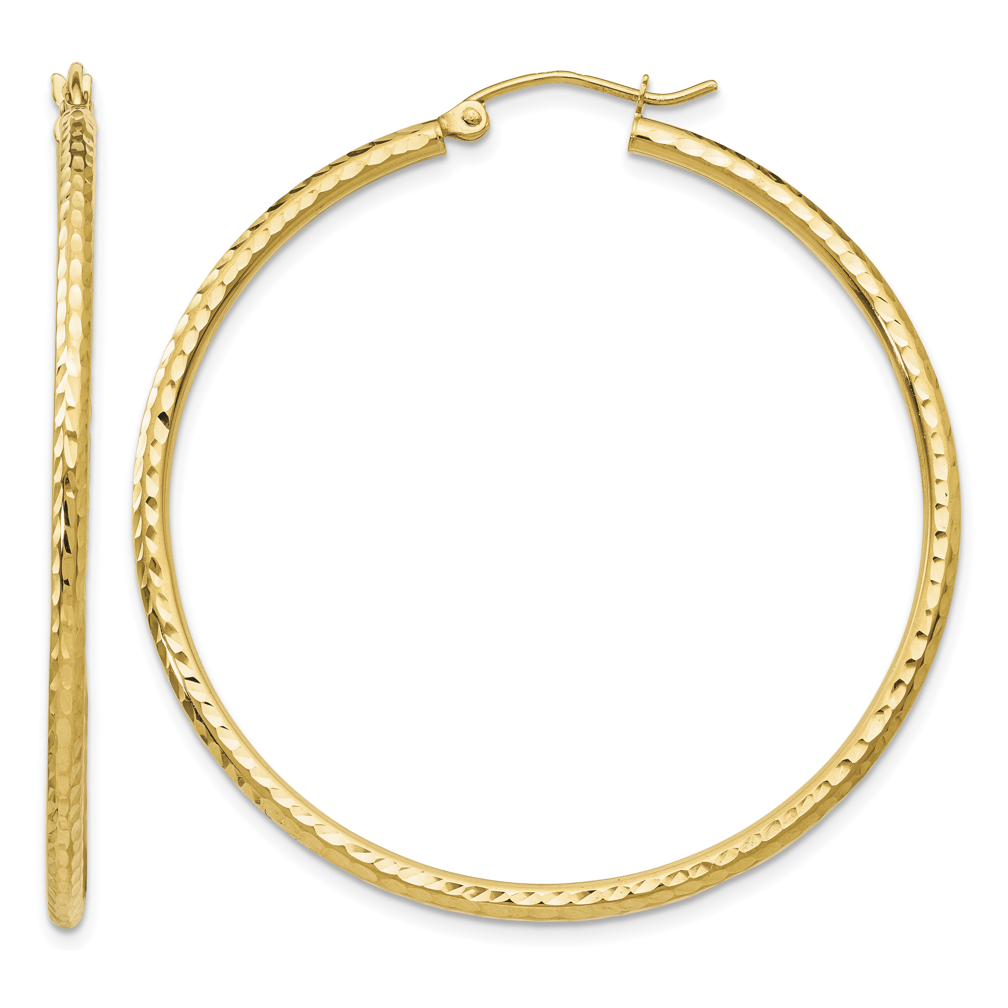 14k Diamond-cut 2mm Round Tube Hoop Earrings (TC237)
