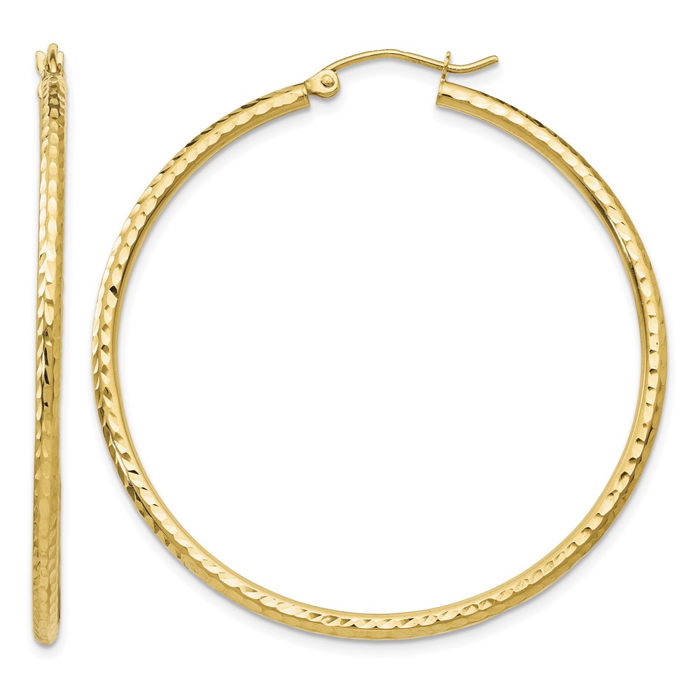 14k Diamond-cut 2mm Round Tube Hoop Earrings (TC237)