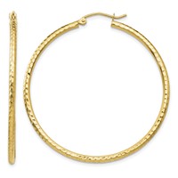 14K Yellow Gold 2x 45mm Diamond-cut Round Tube Hoop Earrings view 1