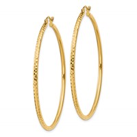 14K Yellow Gold 2x50mm Diamond-cut Round Tube Hoop Earrings view 2