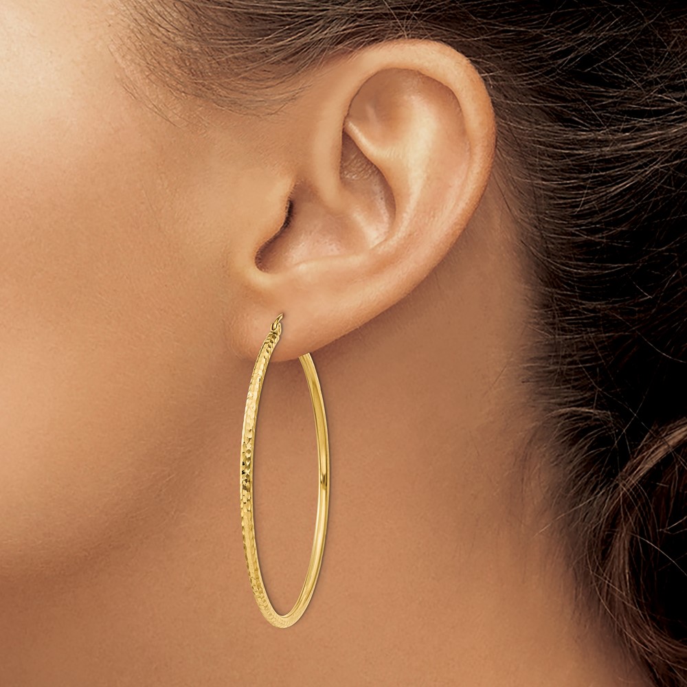 14k Diamond-cut 2mm Round Tube Hoop Earrings (TC238)