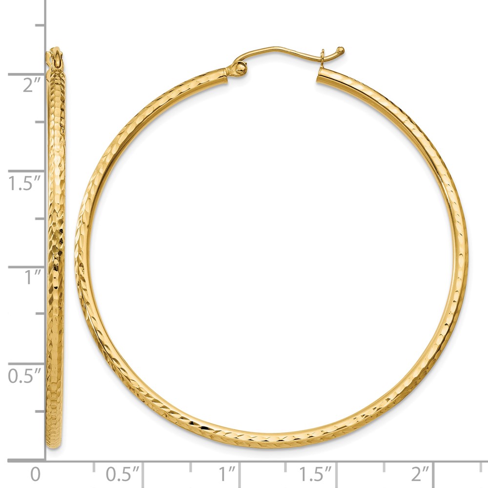 14k Diamond-cut 2mm Round Tube Hoop Earrings (TC238)