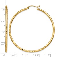 14K Yellow Gold 2x50mm Diamond-cut Round Tube Hoop Earrings view 4