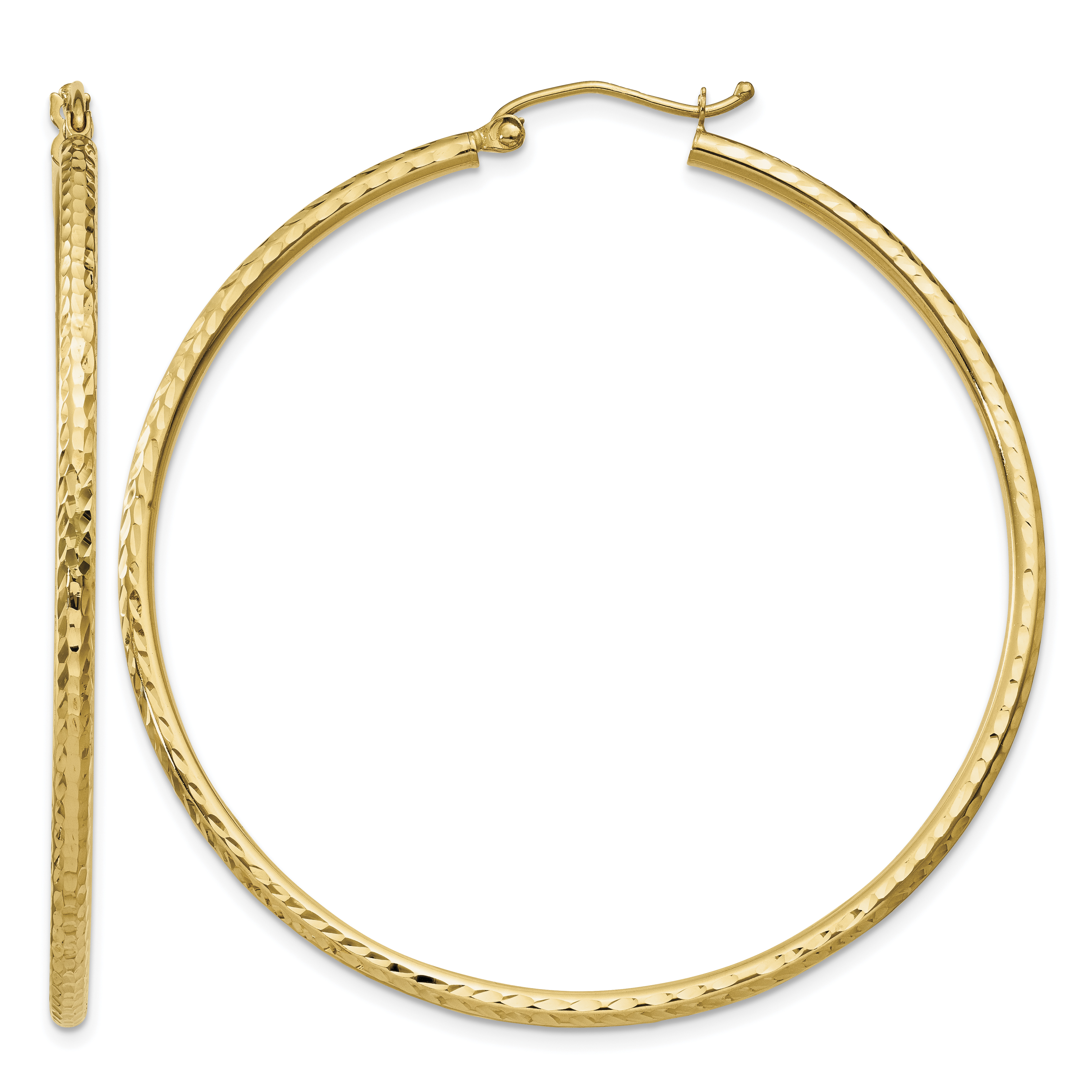 14k Diamond-cut 2mm Round Tube Hoop Earrings (TC238)