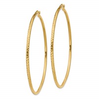 14K Yellow Gold 2x 60mm Diamond-cut Round Tube Hoop Earrings view 2