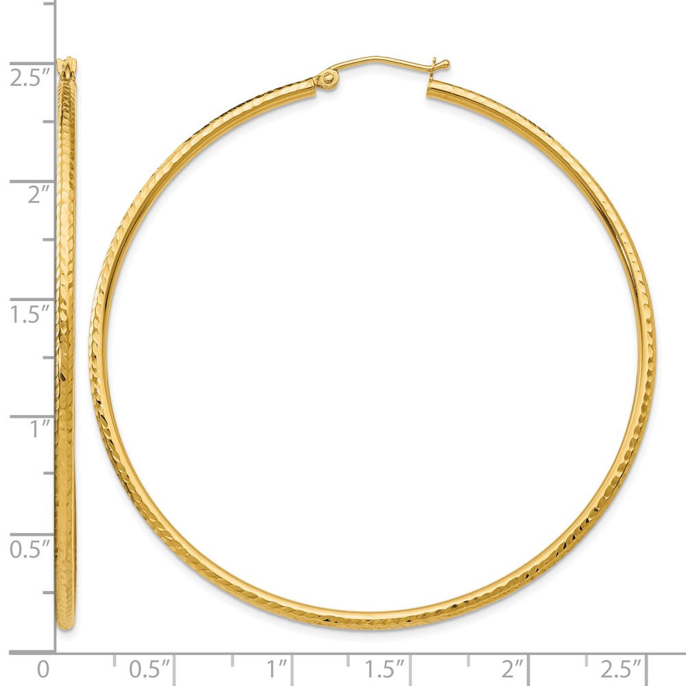 14k Diamond-cut 2mm Round Tube Hoop Earrings (TC239)