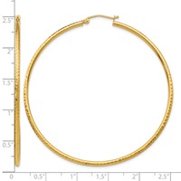 14K Yellow Gold 2x 60mm Diamond-cut Round Tube Hoop Earrings view 4