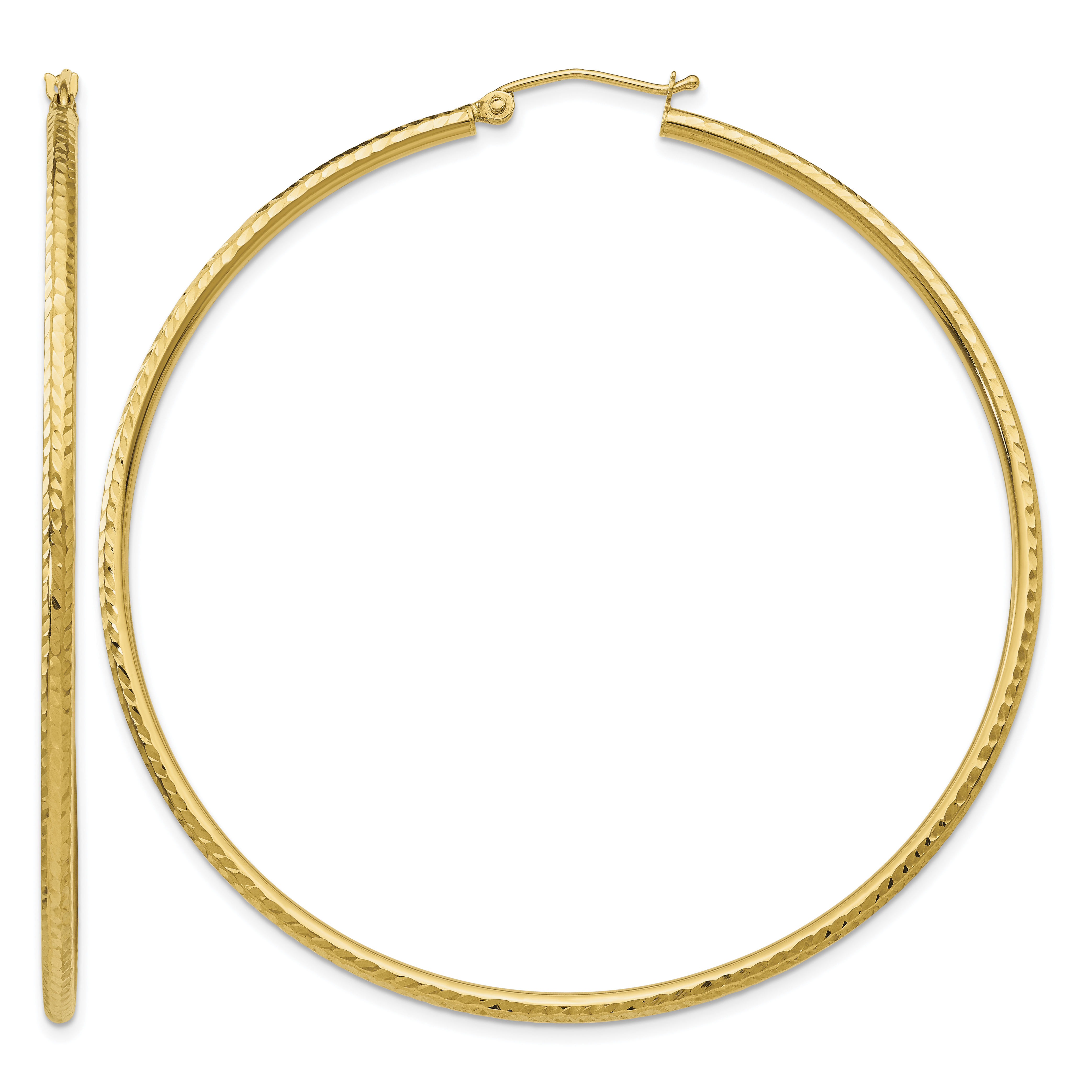 14k Diamond-cut 2mm Round Tube Hoop Earrings (TC239)