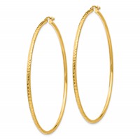 14K Yellow Gold 2x 65mm Diamond-cut Round Tube Hoop Earrings view 2