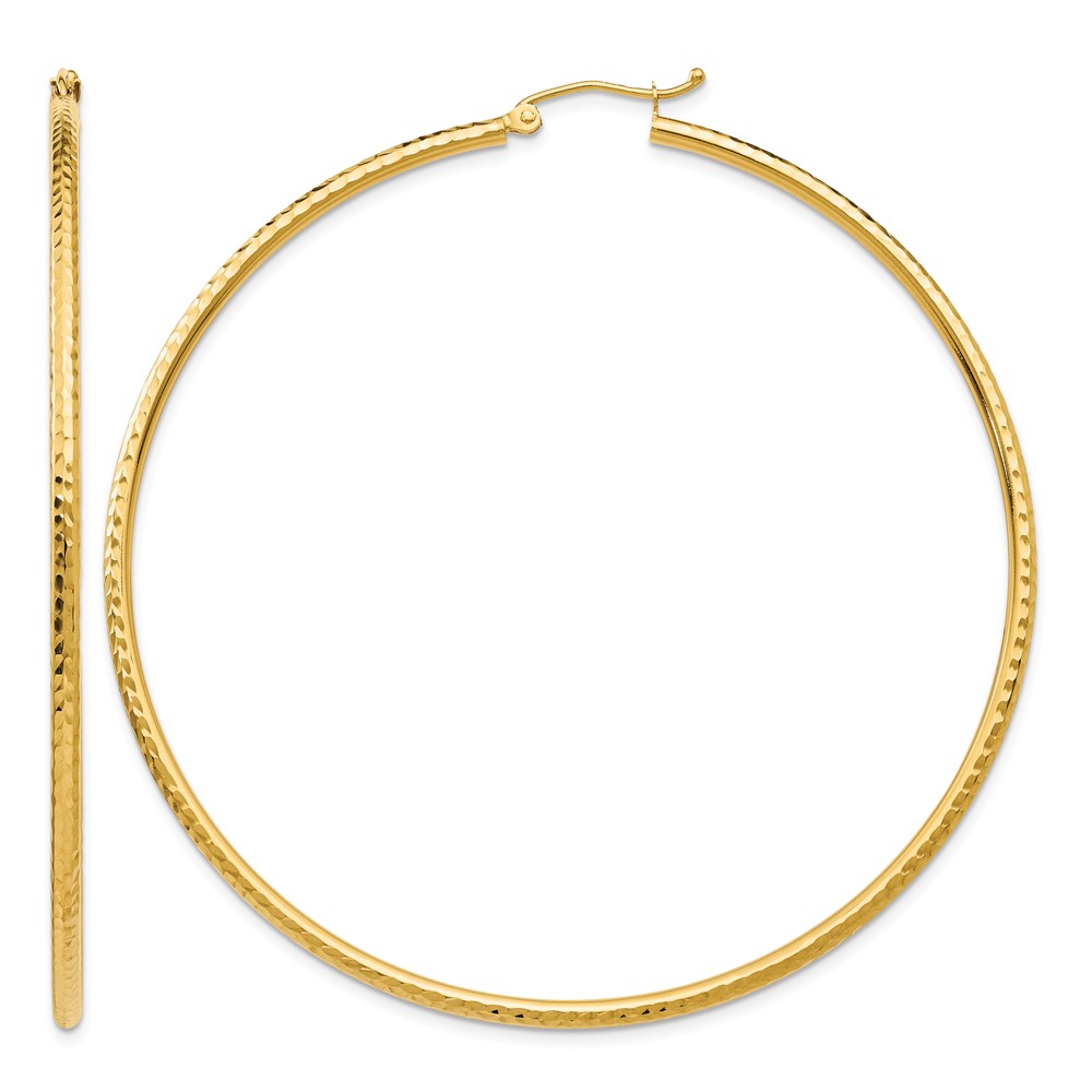 14k Diamond-cut 2mm Round Tube Hoop Earrings (TC240)