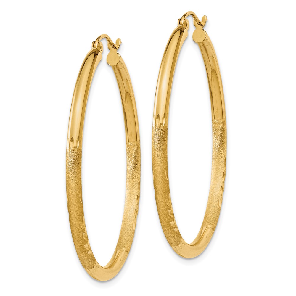 14k Satin and Diamond-cut 2.5mm Round Hoop Earrings (TC241)
