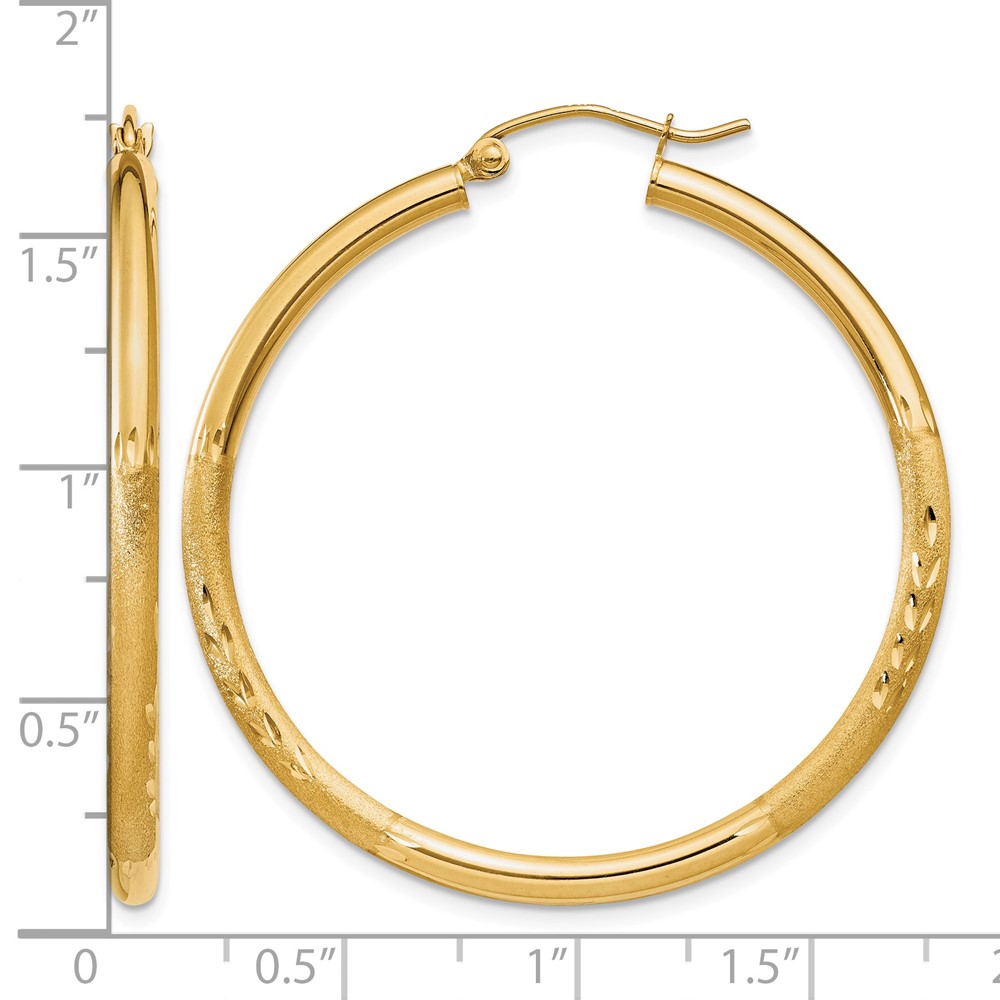 14k Satin and Diamond-cut 2.5mm Round Hoop Earrings (TC241)