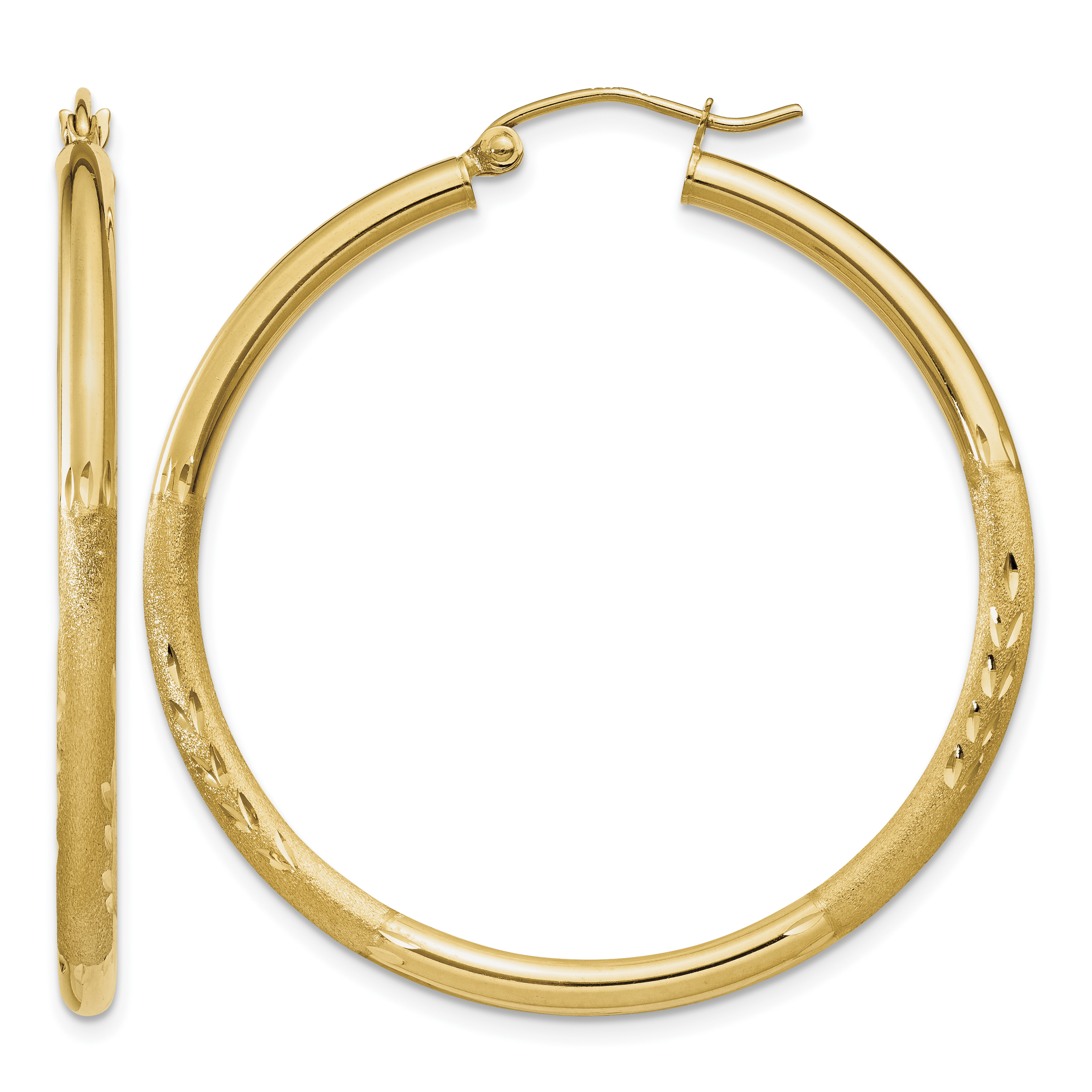 14k Satin and Diamond-cut 2.5mm Round Hoop Earrings (TC241)