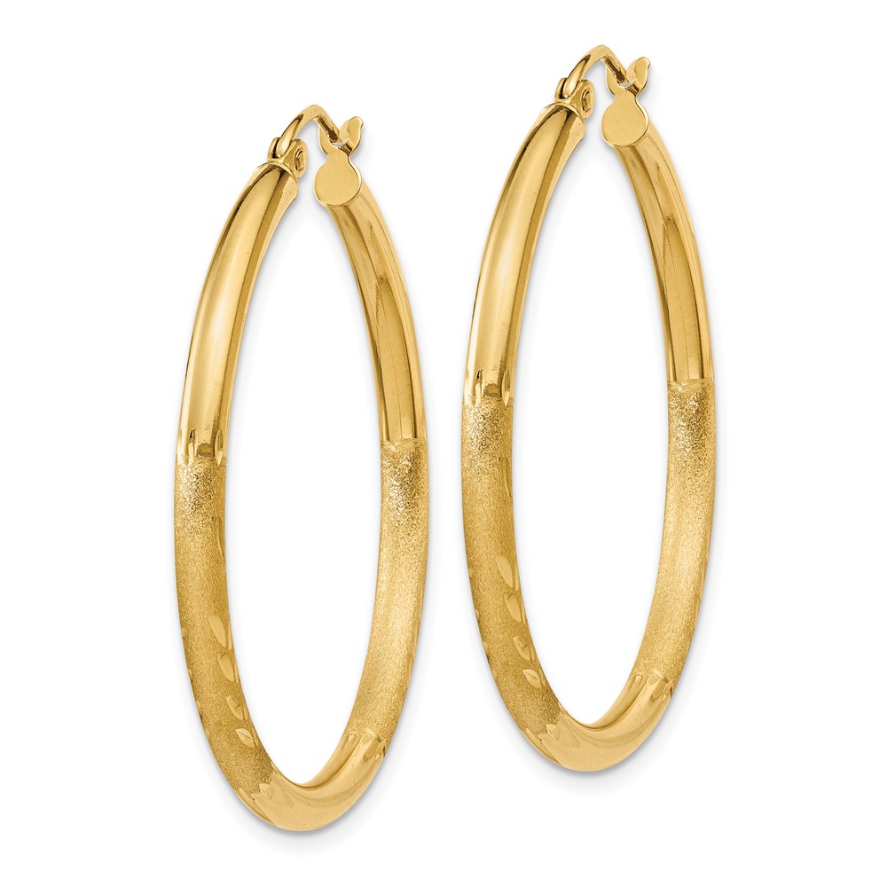 14k Satin & Diamond-cut 2.5mm Round Hoop Earrings (TC242)
