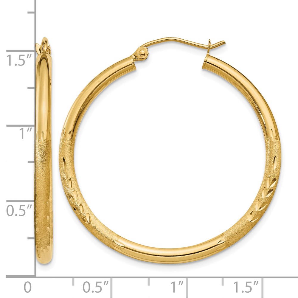 14k Satin & Diamond-cut 2.5mm Round Hoop Earrings (TC242)
