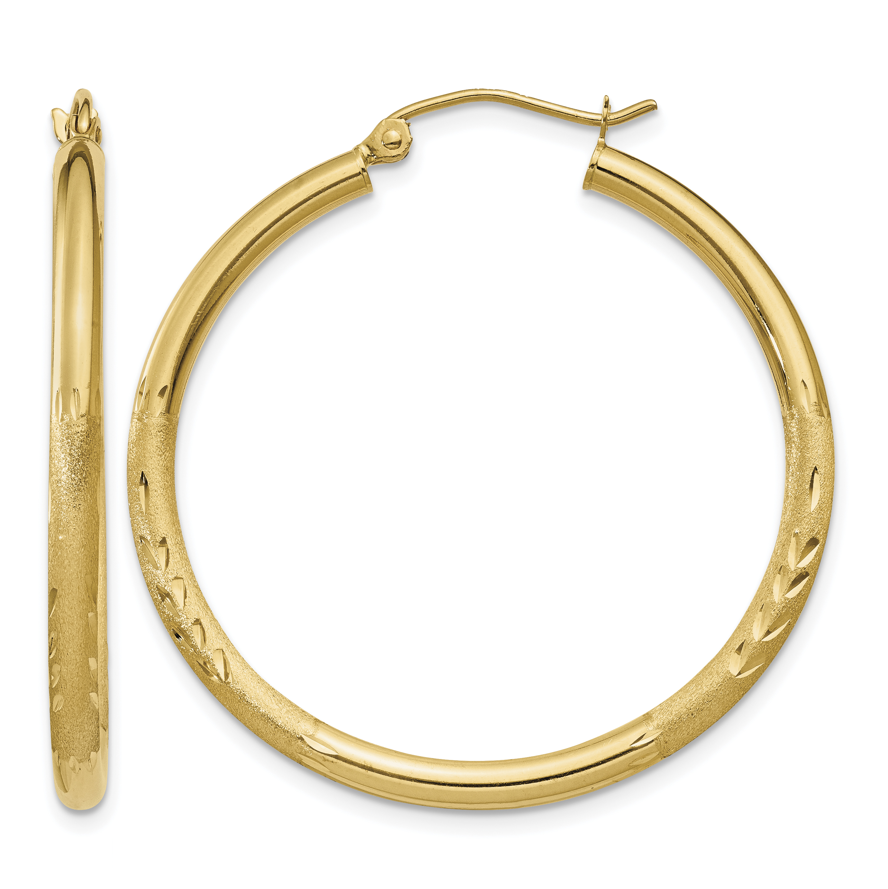 14k Satin & Diamond-cut 2.5mm Round Hoop Earrings (TC242)