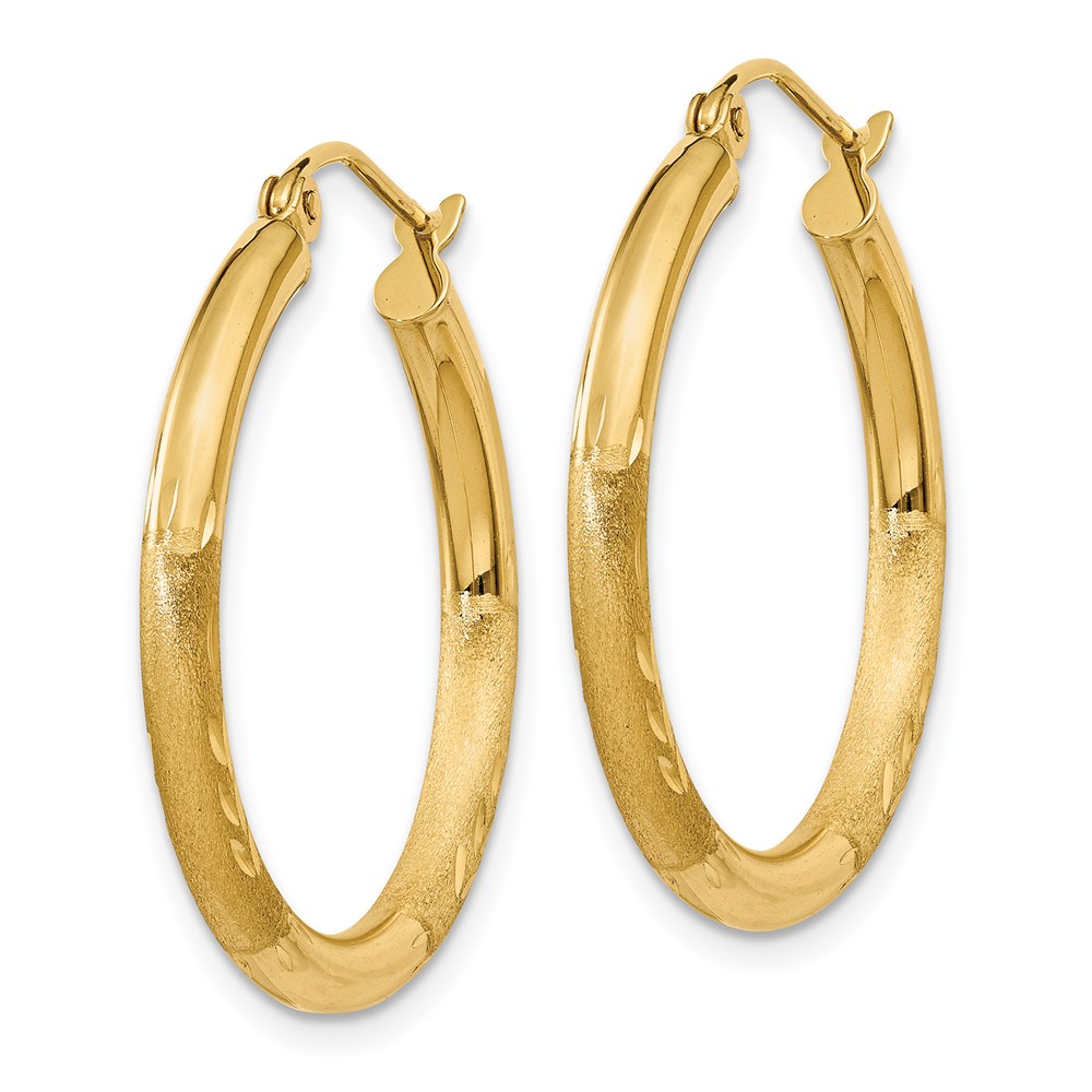 14k Satin and Diamond-cut 2.5mm Round Hoop Earrings (TC244)