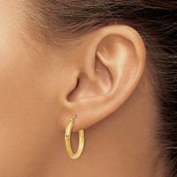 14K Yellow Gold 2.5x 20mm Satin Diamond-cut Round Tube Hoop Earrings view 3