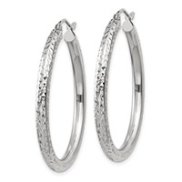 14K White Gold 3x 35mm Diamond-cut Round Tube Hoop Earrings view 2