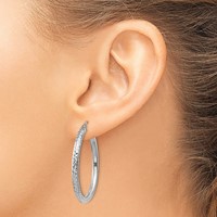 14K White Gold 3x 35mm Diamond-cut Round Tube Hoop Earrings view 3