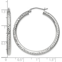 14K White Gold 3x 35mm Diamond-cut Round Tube Hoop Earrings view 4