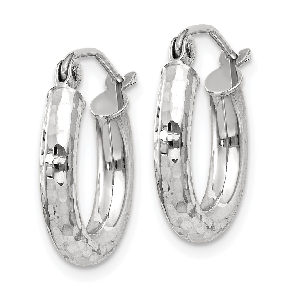 14k White Gold Diamond-cut 3mm Round Hoop Earrings (TC255)