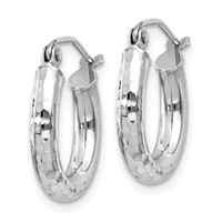 14K White Gold 3x 16mm Diamond-cut Round Tube Hoop Earrings view 2