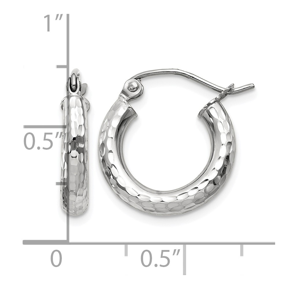 14k White Gold Diamond-cut 3mm Round Hoop Earrings (TC255)