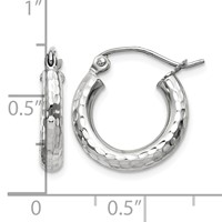 14K White Gold 3x 16mm Diamond-cut Round Tube Hoop Earrings view 4