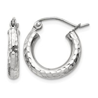 14K White Gold 3x 16mm Diamond-cut Round Tube Hoop Earrings view 1