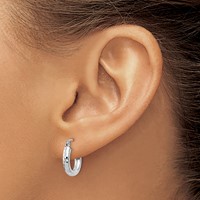 14K White Gold 3x 14mm Diamond-cut Round Tube Hoop Earrings view 3