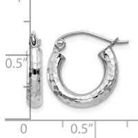 14K White Gold 3x 14mm Diamond-cut Round Tube Hoop Earrings view 4