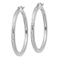 14K White Gold 3x 40mm Diamond-cut Round Tube Hoop Earrings view 2