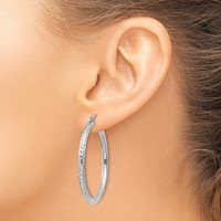 14K White Gold 3x 40mm Diamond-cut Round Tube Hoop Earrings view 3
