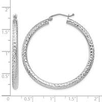 14K White Gold 3x 40mm Diamond-cut Round Tube Hoop Earrings view 4