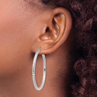 14K White Gold 3x 45mm Diamond-cut Round Tube Hoop Earrings view 3