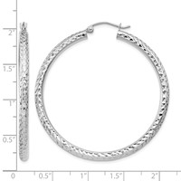 14K White Gold 3x 45mm Diamond-cut Round Tube Hoop Earrings view 4