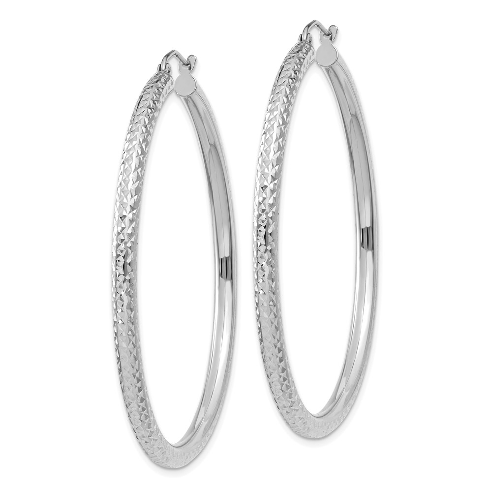 14k White Gold Diamond-cut 3mm Round Hoop Earrings (TC259)