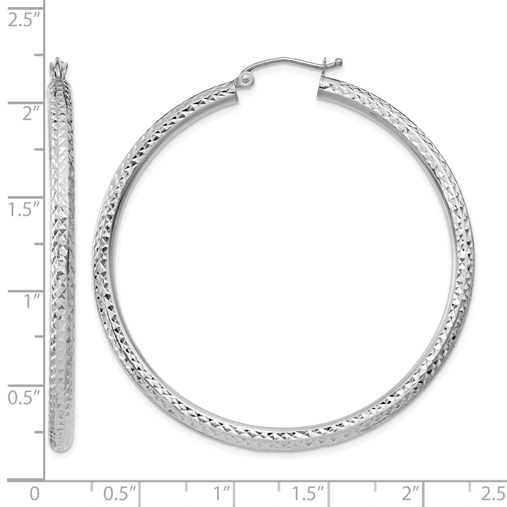 14k White Gold Diamond-cut 3mm Round Hoop Earrings (TC259)
