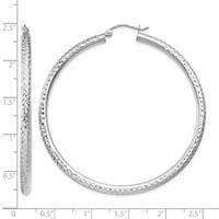 14K White Gold 3x 55mm Diamond-cut Round Tube Hoop Earrings view 4
