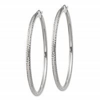 14K White Gold 3x 60mm Diamond-cut Round Tube Hoop Earrings view 2