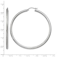 14K White Gold 3x 60mm Diamond-cut Round Tube Hoop Earrings view 4