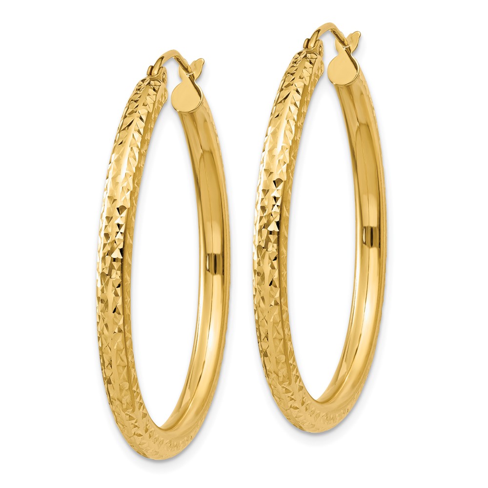 14k Diamond-cut 3mm Round Hoop Earrings (TC263)