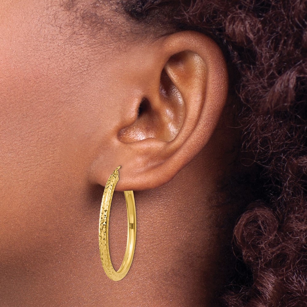 14k Diamond-cut 3mm Round Hoop Earrings (TC263)