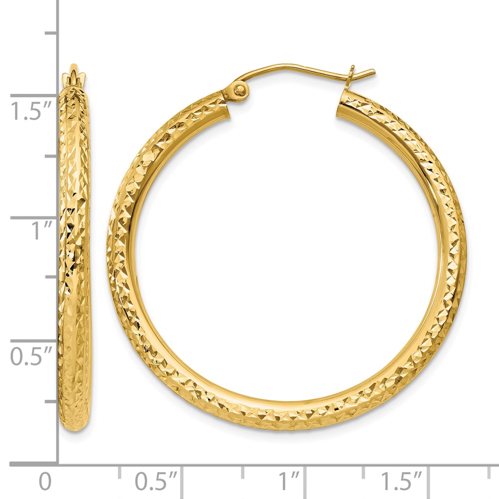 14k Diamond-cut 3mm Round Hoop Earrings (TC263)