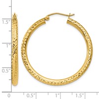 14K Yellow Gold 3x 35mm Diamond-cut Round Tube Hoop Earrings view 4